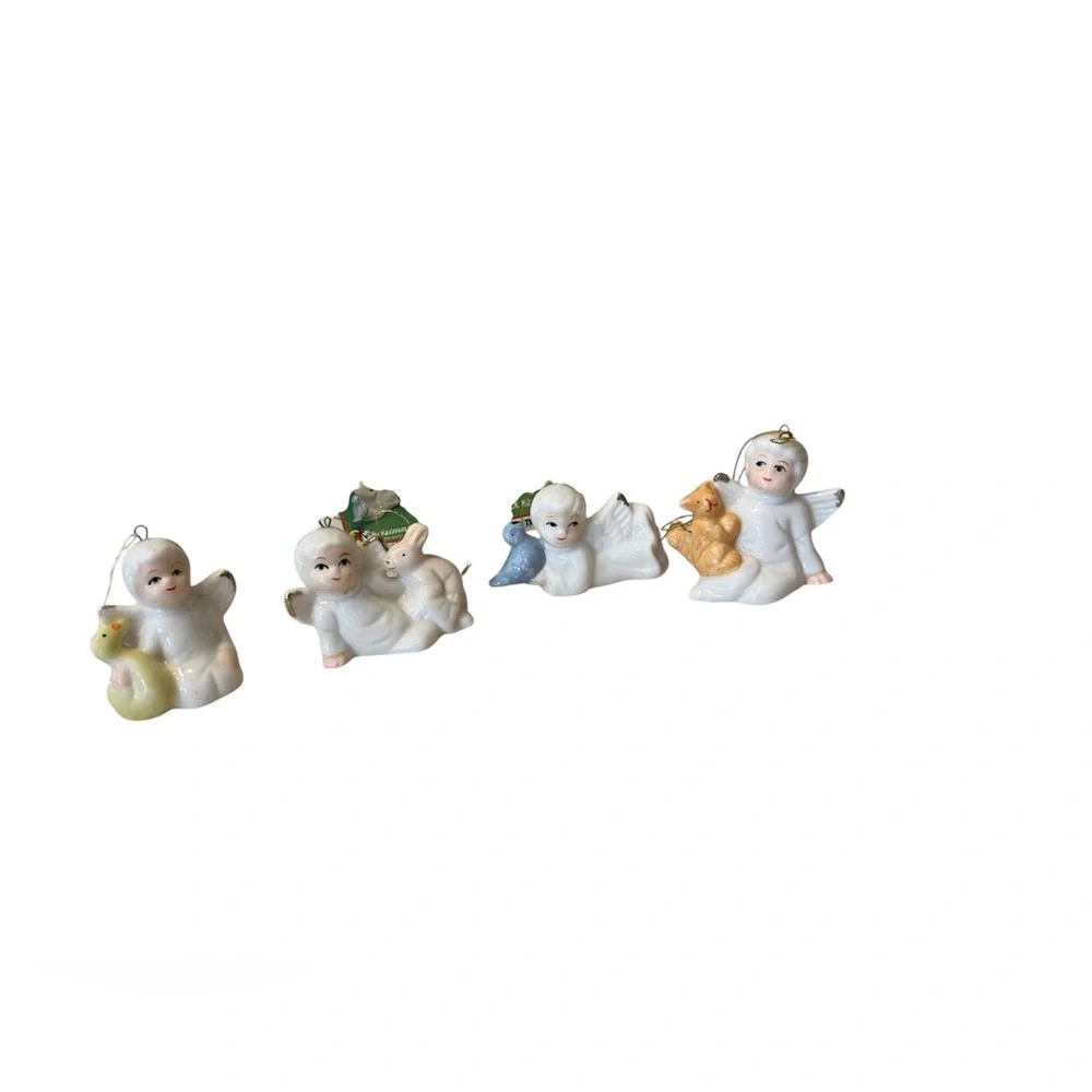 Vintage Bone China Angel Ornaments Great Condition Christmas Set Of 4- White